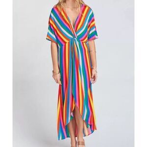 Show Me Your Mumu Get Twisted‎ Rainbow Tulum Stripe Maxi Dress Size S
